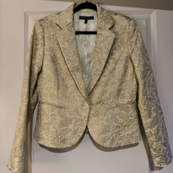 NEW Lafayette 148 Womens Gold Metallic Blazer Formal Jacquard Silk Blend 6 NWT - Picture 1 of 1